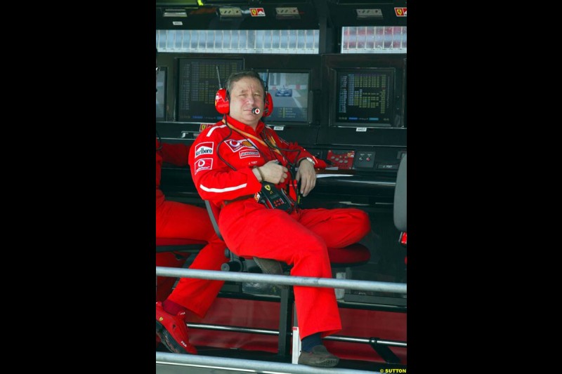 Jean Todt, Ferrari. Friday, Spanish Grand Prix at the Circuit de Catalunya. Barcelona, Spain. May 2nd 2003.