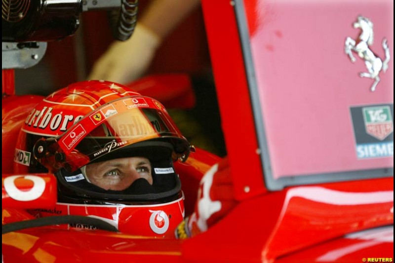 Michael Schumacher, Ferrari. Friday, Spanish Grand Prix at the Circuit de Catalunya. Barcelona, Spain. May 2nd 2003.