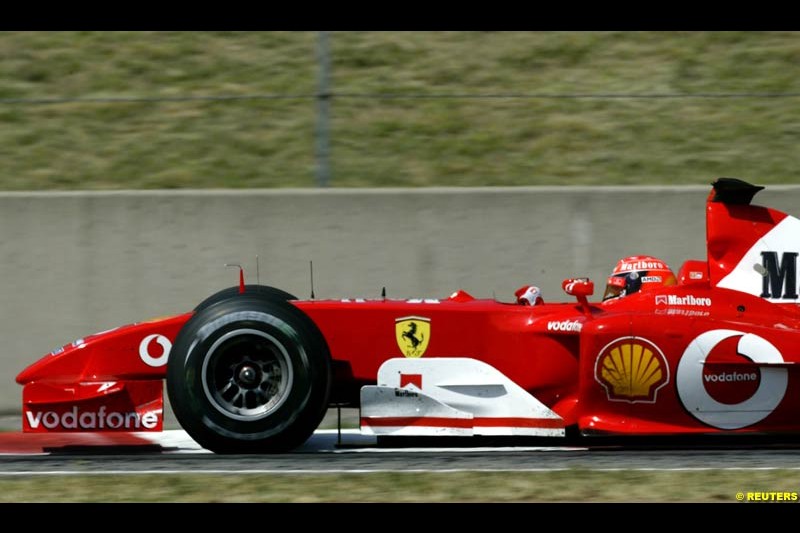 Michael Schumacher, Ferrari. Friday, Spanish Grand Prix at the Circuit de Catalunya. Barcelona, Spain. May 2nd 2003.