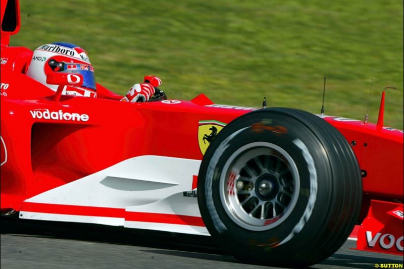 Rubens Barrichello, Ferrari. Friday, Spanish Grand Prix at the Circuit de Catalunya. Barcelona, Spain. May 2nd 2003.