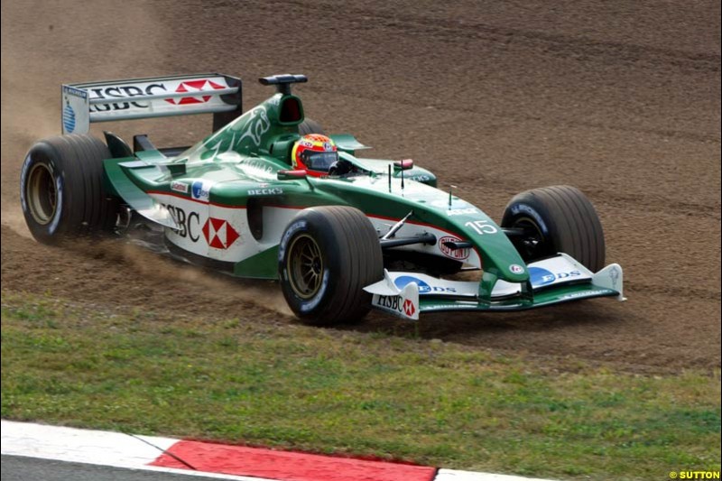 Antonio Pizzonia, Jaguar. Friday, Spanish Grand Prix at the Circuit de Catalunya. Barcelona, Spain. May 2nd 2003.