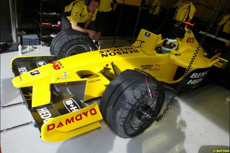 Giancarlo Fisichella, Jordan.  Friday morning testing, Circuit de Catalunya. Barcelona, Spain. May 2nd 2003.