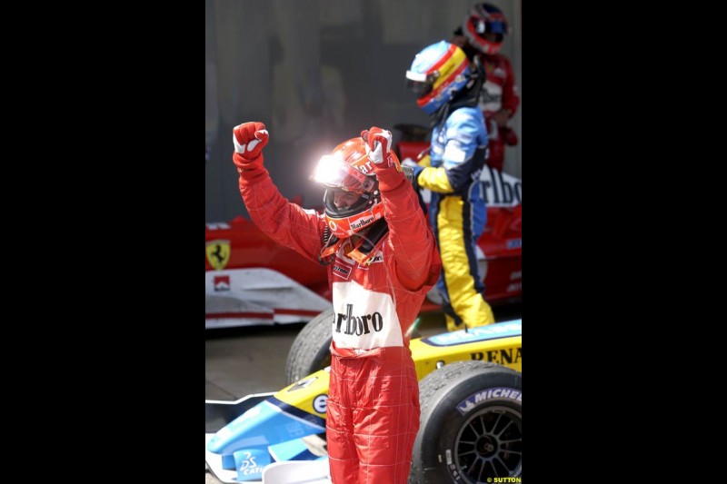 Michael Schumacher wins the Spanish Grand Prix. Circuit de Catalunya, Barcelona, Spain. May 4th 2003.