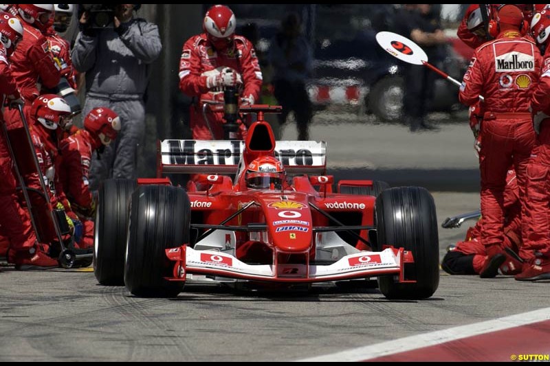 A Ferrari pit stop. Spanish Grand Prix. Circuit de Catalunya, Barcelona, Spain. May 4th 2003.