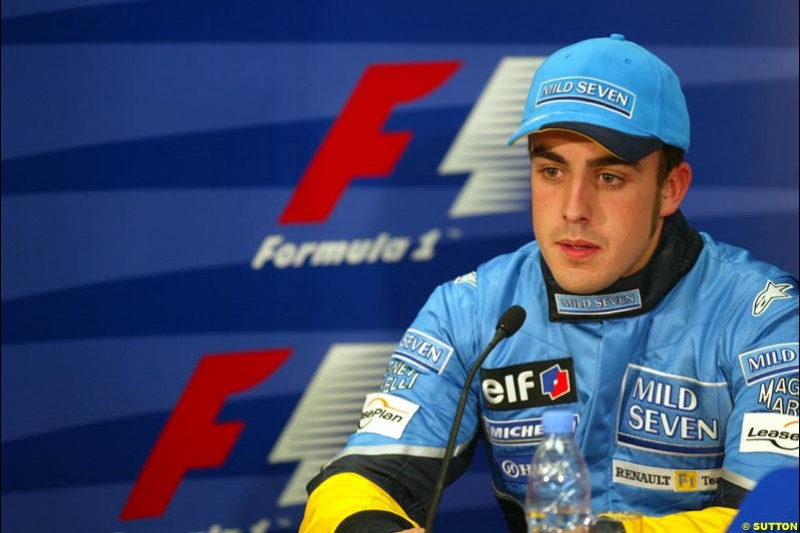 Fernando Alonso, Renault, during the post race press conference. Spanish Grand Prix. Circuit de Catalunya, Barcelona, Spain. May 4th 2003.