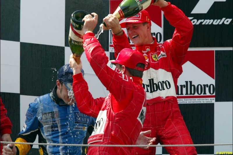 Podium Celebrations. Spanish Grand Prix. Circuit de Catalunya, Barcelona, Spain. May 4th 2003.
