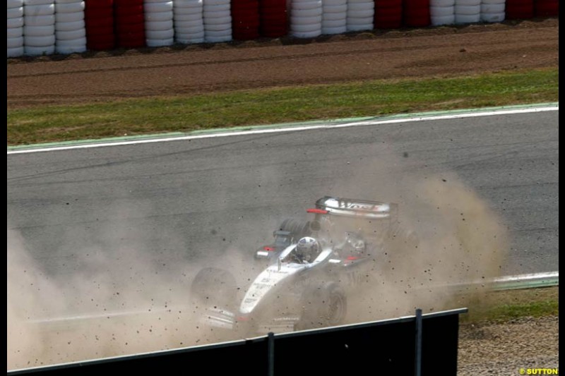 David Coulthard, McLaren, spins on lap one. Spanish Grand Prix. Circuit de Catalunya, Barcelona, Spain. May 4th 2003.