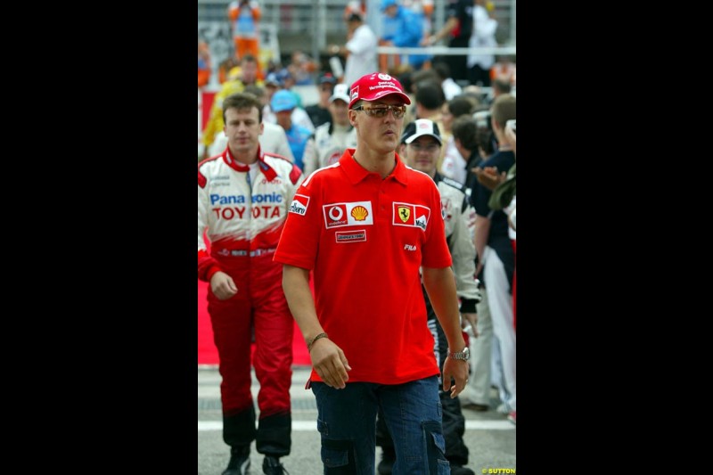 Michael Schumacher. Sunday's Drivers' Parade at the Spanish Grand Prix. Circuit de Catalunya, Barcelona, Spain. May 4th 2003.