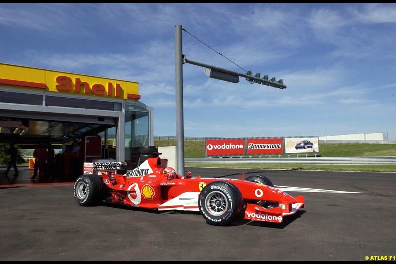 Michael Schumacher, Ferrari F2003-GA, during testing at the Fiorano circuit in Italy. 22nd May, 2003.