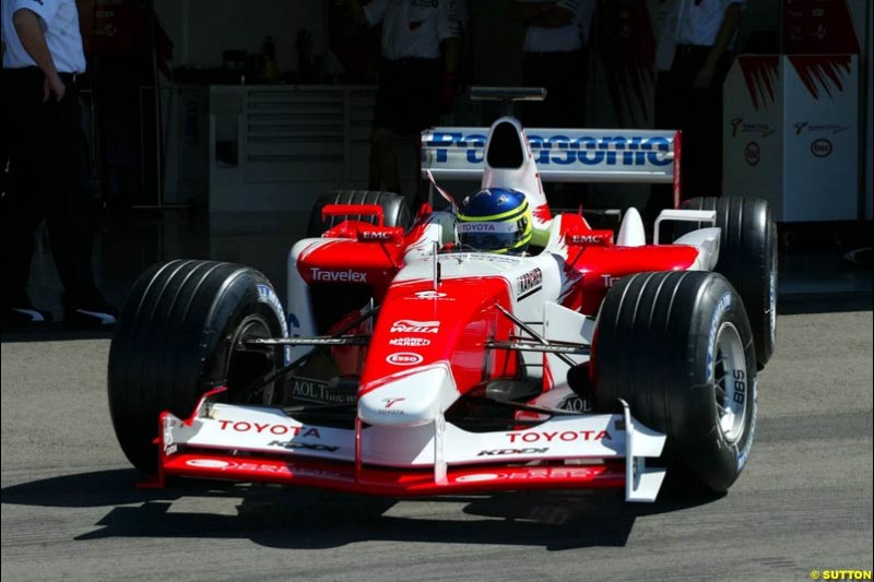 Cristiano da Matta, Toyota, during testing at the Paul Ricard circuit in Le Castellet, France. 22nd May, 2003.