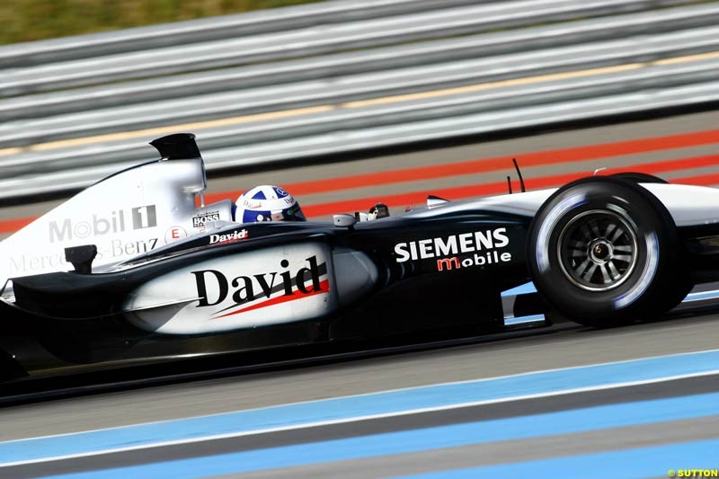 David Coulthard, McLaren, during testing at the Paul Ricard circuit in Le Castellet, France. 22nd May, 2003.