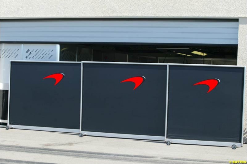 The McLaren pit during testing at the Paul Ricard circuit in France. 20th May, 2003.