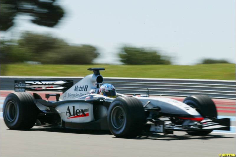 Alex Wurz, McLaren, during testing at the Paul Ricard circuit in France. 20th May, 2003.