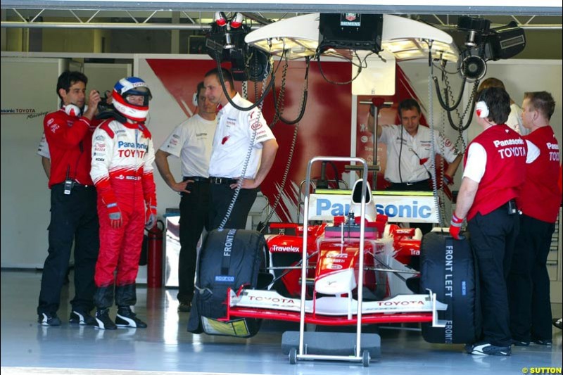 Olivier Panis, Toyota, during testing at the Paul Ricard circuit in France. 20th May, 2003.
