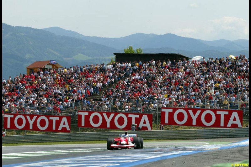 Olivier Panis, Toyota, during qualifying for the Austrian Grand Prix. A1-Ring, Spielberg, Austria. May 17th 2003.