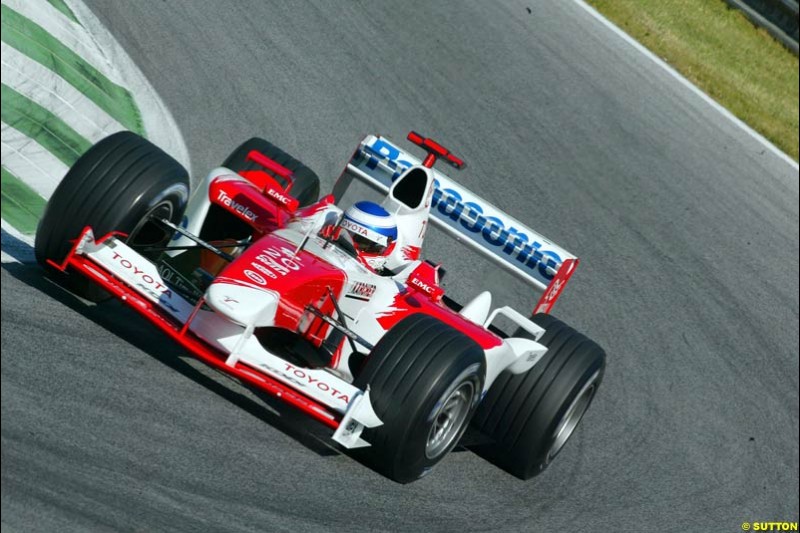 Olivier Panis, Toyota, during qualifying for the Austrian Grand Prix. A1-Ring, Spielberg, Austria. May 17th 2003.