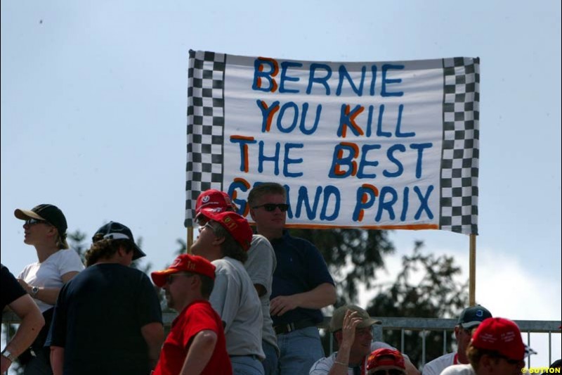 Fans show their anger at the removal of Austria from the Formula One Calendar during qualifying for the Austrian Grand Prix. A1-Ring, Spielberg, Austria. May 17th 2003.