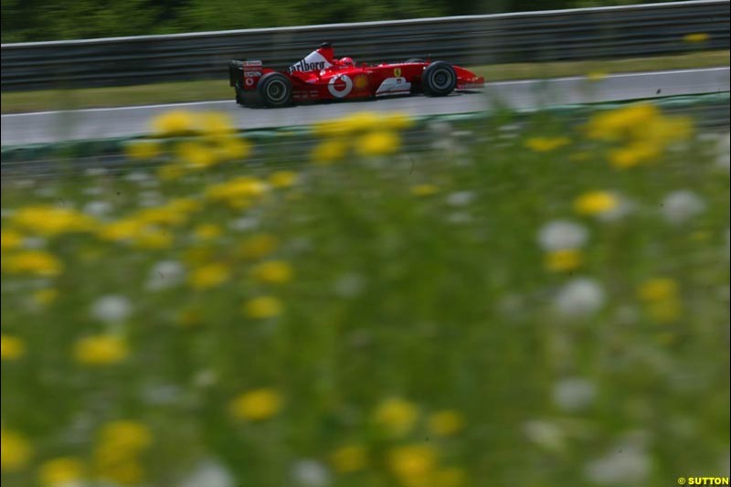 Michael Schumacher, Ferrari, during qualifying for the Austrian Grand Prix. A1-Ring, Spielberg, Austria. May 17th 2003.