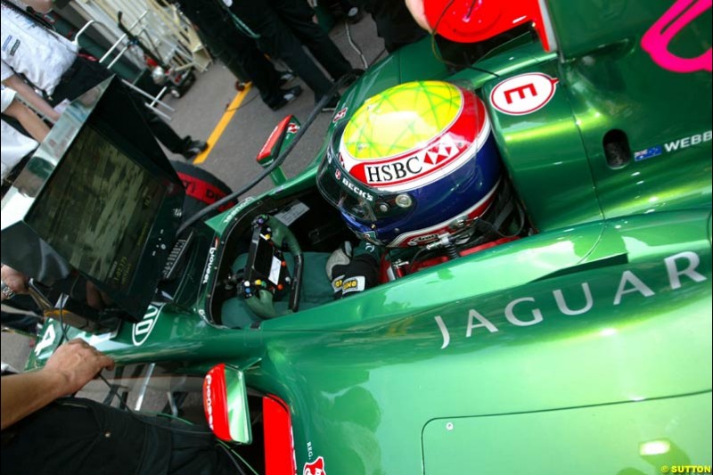 Mark Webber, Jaguar. Thursday practice, Monaco Grand Prix. Monte Carlo, May 29th 2003.