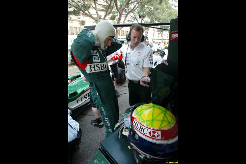 Mark Webber, Jaguar. Thursday practice, Monaco Grand Prix. Monte Carlo, May 29th 2003.