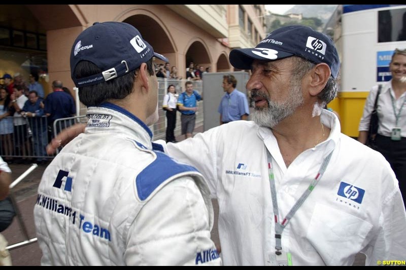 Montoya Senior congratulates his son. Monaco Grand Prix, Sunday, June 1st 2003.
