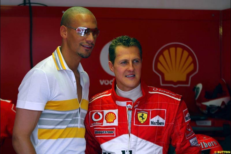 Rio Ferdinand and Michael Schumacher. Monaco Grand Prix, Sunday, June 1st 2003.