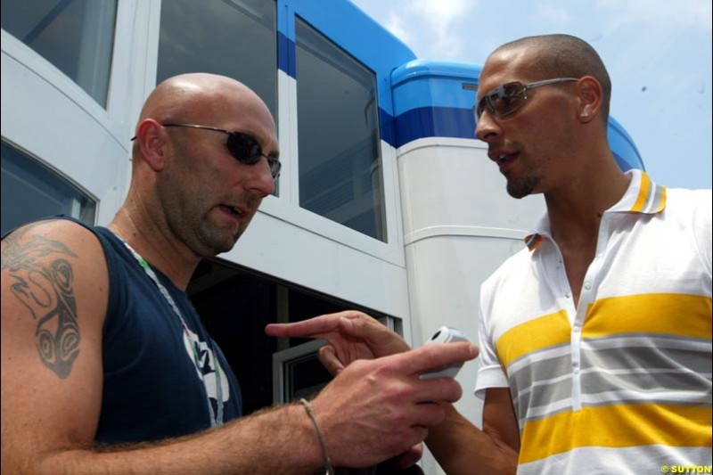 Fabien Barthez and Rio Ferdinand. Monaco Grand Prix, Sunday, June 1st 2003.
