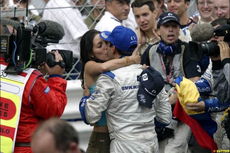 Juan Pablo Montoya, Williams, celebrates victory. Monaco Grand Prix, Sunday, June 1st 2003.