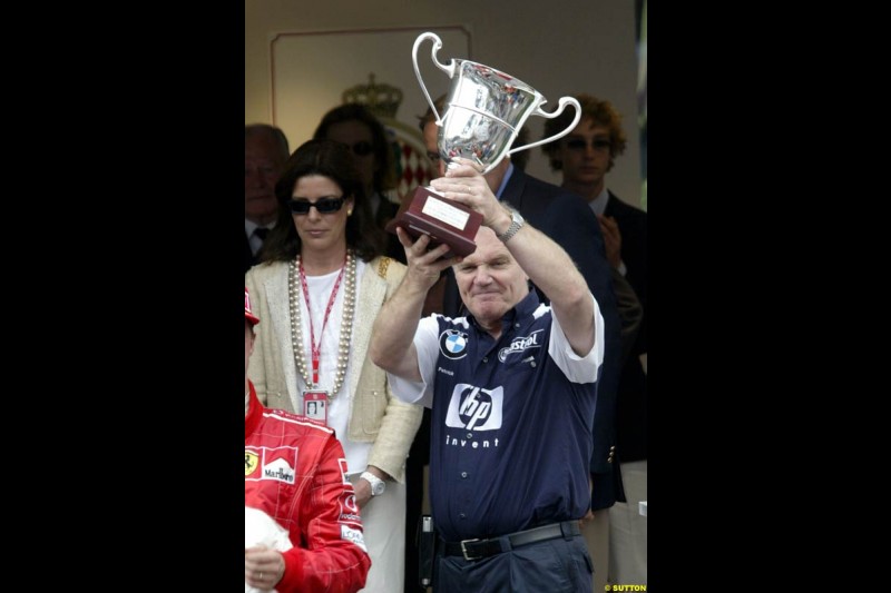 Patrick Head, Williams Technical Director, celebrates the team victory. Monaco Grand Prix, Sunday, June 1st 2003.