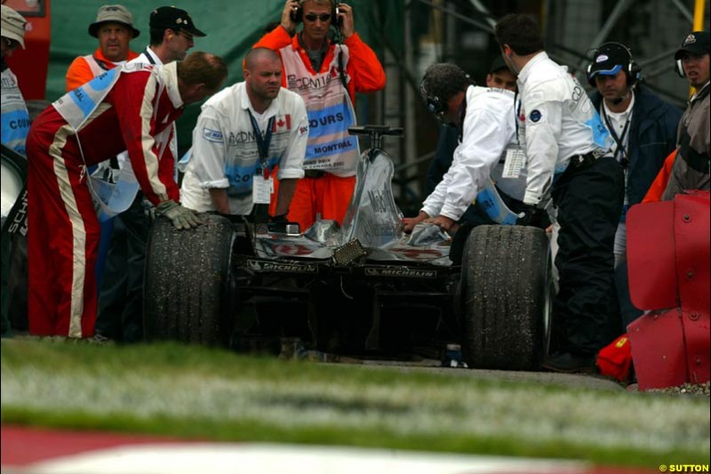 Kimi Raikkonen, McLaren, crashed during qualifying. Canadian Grand Prix, Montreal, Saturday, June 14th 2003.