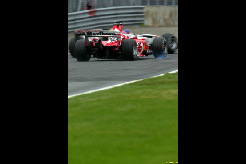 Rubens Barrichello, Ferrari, locks up. Canadian Grand Prix, Montreal, Saturday, June 14th 2003.