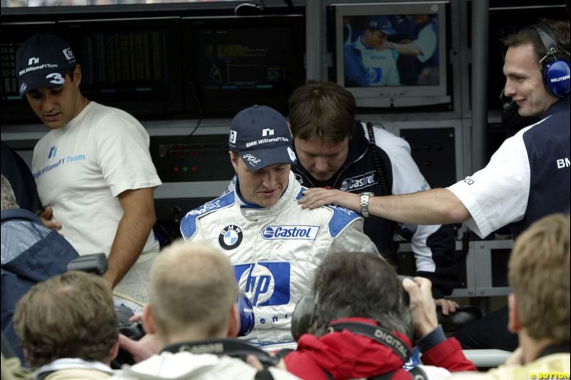 Ralf Schumacher, Williams, celebrates pole position. Canadian Grand Prix, Montreal, Saturday, June 14th 2003.