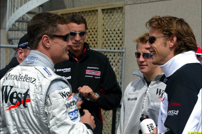 Drivers chat before the Drivers Parade. Canadian Grand Prix, Montreal, Sunday, June 15th 2003.