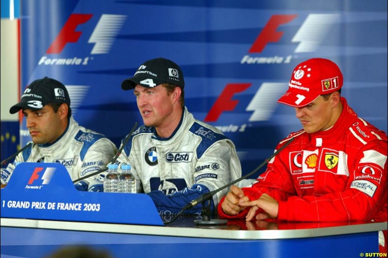 The Post Race Press Conference. French Grand Prix at Magny Cours. Circuit de Nevers, France. Sunday, July 6th 2003.