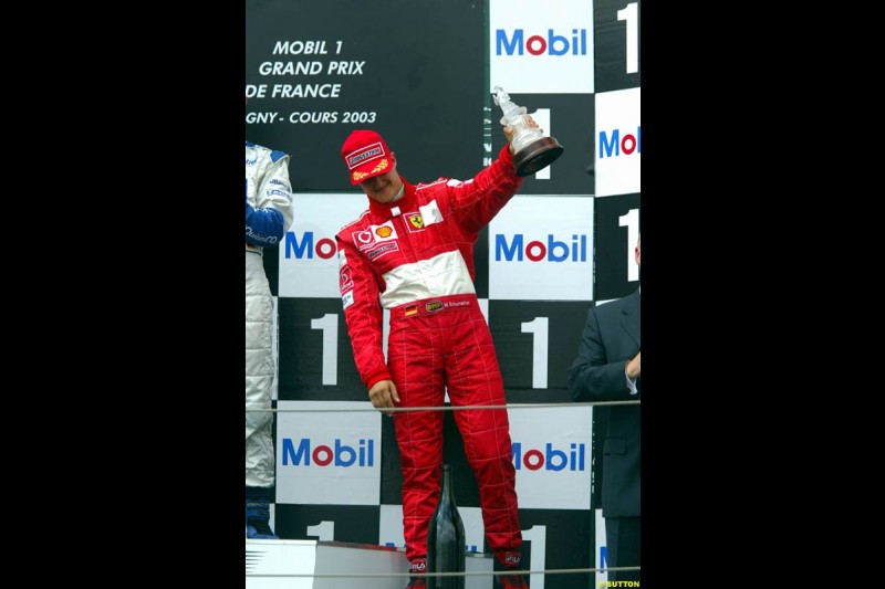 The Podium. French Grand Prix at Magny Cours. Circuit de Nevers, France. Sunday, July 6th 2003.