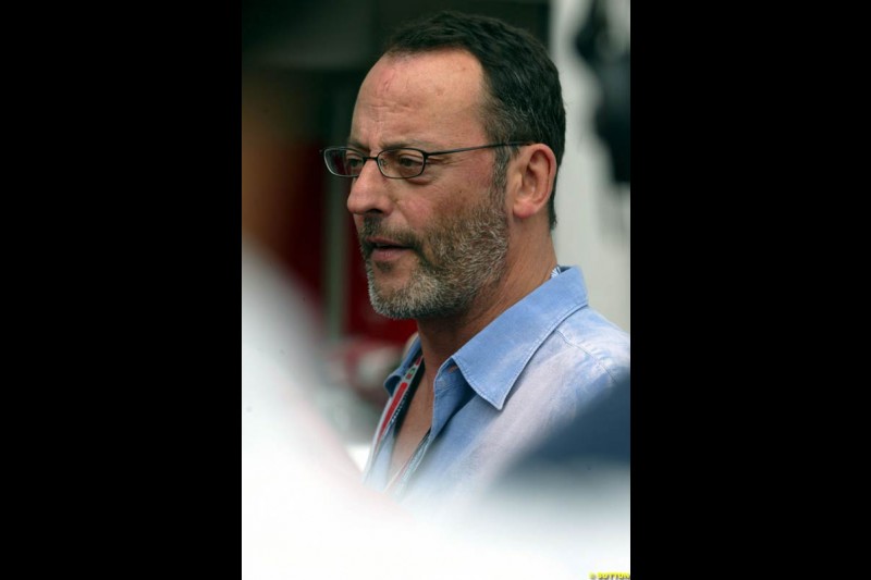 French god Jean Reno visits the paddock. French Grand Prix at Magny Cours, France. Sunday, July 6th 2003.