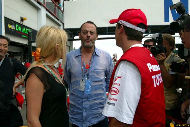 Olivier Panis with French god Jean Reno. French Grand Prix at Magny Cours, France. Sunday, July 6th 2003.