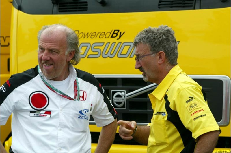 David Richards and Eddie Jordan. French Grand Prix at Magny Cours, France. Sunday, July 6th 2003.