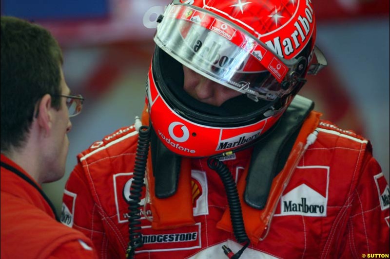 Michael Schumacher, Ferrari. German Grand Prix at Hockenheim. Friday, August 1st 2003.