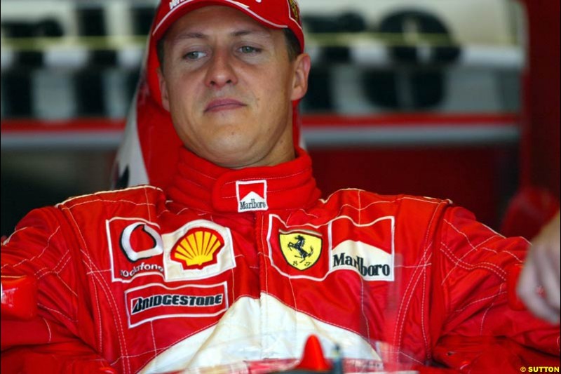 Michael Schumacher, Ferrari. German Grand Prix at Hockenheim. Friday, August 1st 2003.