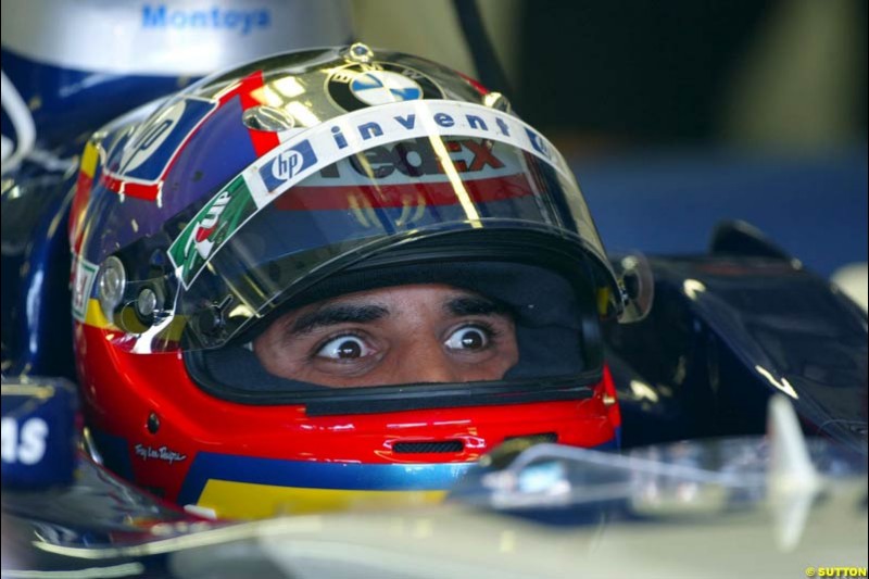 Juan Pablo Montoya, Williams. German Grand Prix at Hockenheim. Friday, August 1st 2003.