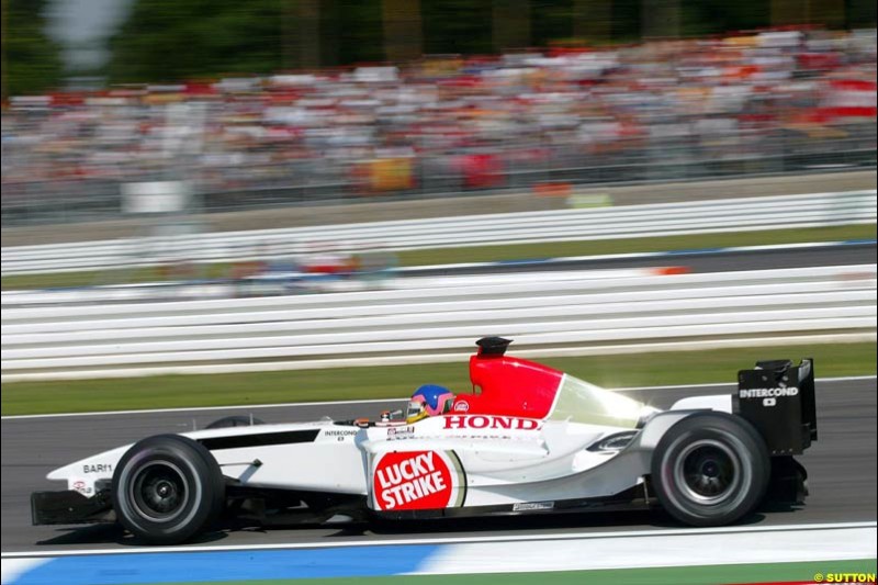 Jacques Villeneuve, BAR. German Grand Prix at Hockenheim. Friday, August 1st 2003.