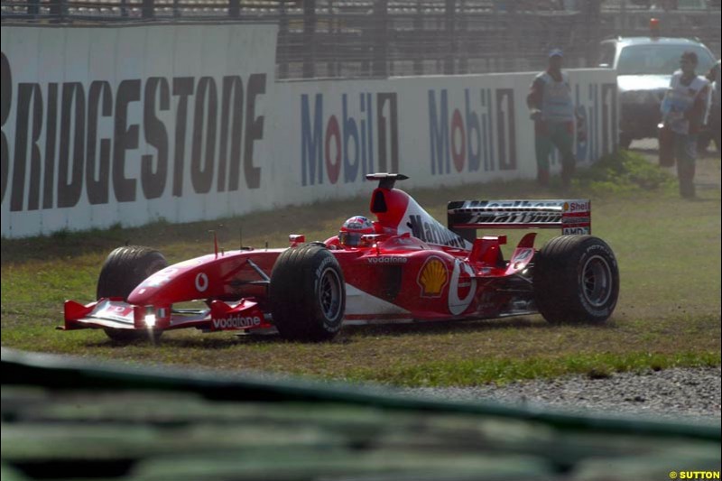 Rubens Barrichello, Ferrari, runs wide during practice. German Grand Prix, Hockenheim, Germany. Saturday, August 2nd 2003.