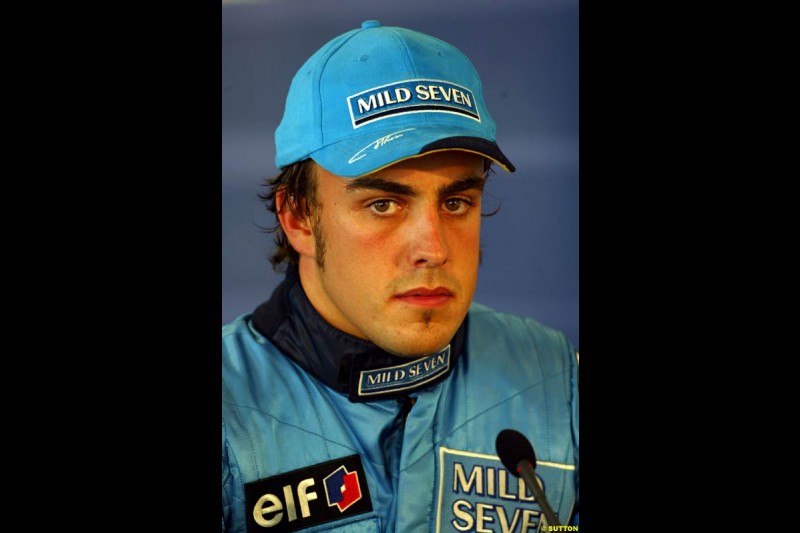 Fernando Alonso, Renault, after scoring pole position. Hungarian Grand Prix Saturday. Hungaroring, Budapest. 23rd August, 2003.