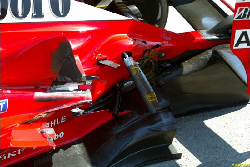 The car of Rubens Barrichello, Ferrari. Hungarian Grand Prix Sunday. Hungaroring, Budapest. 24th August, 2003.