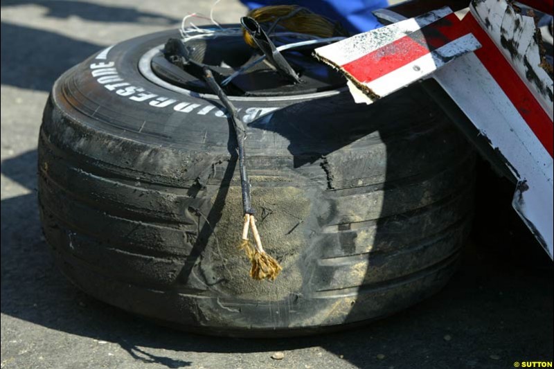 A tyre of Rubens Barrichello, Ferrari. Hungarian Grand Prix Sunday. Hungaroring, Budapest. 24th August, 2003.