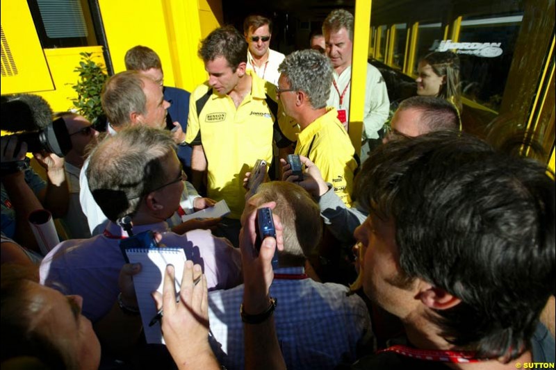 Ralph Firman Jnr, Jordan, speaks to the press. Italian Grand Prix Friday, Monza, Italy. 12 September 2003.