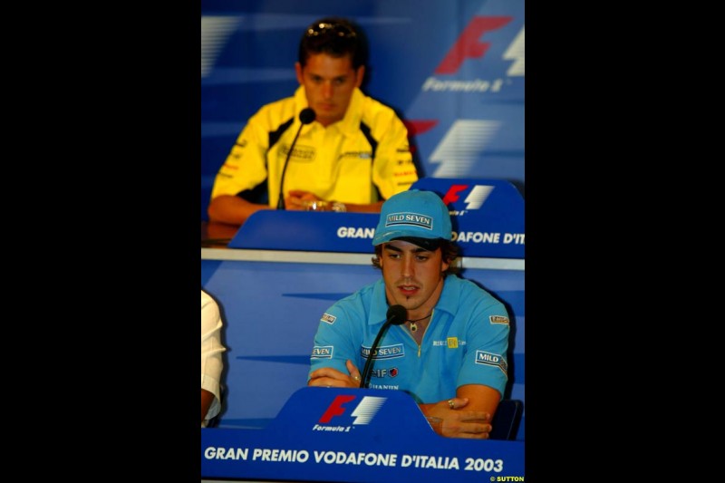 Fernando Alonso, Renault, during the Friday Press Conference. Italian Grand Prix Friday, Monza, Italy. 12 September 2003.