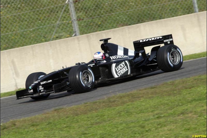 Jenson Button, BAR. Winter F1 Testing, November 25th 2003, Barcelona, Spain.