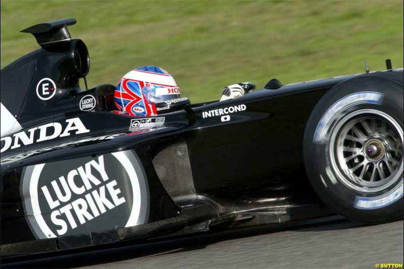 Jenson Button, BAR. Winter F1 Testing, November 25th 2003, Barcelona, Spain.